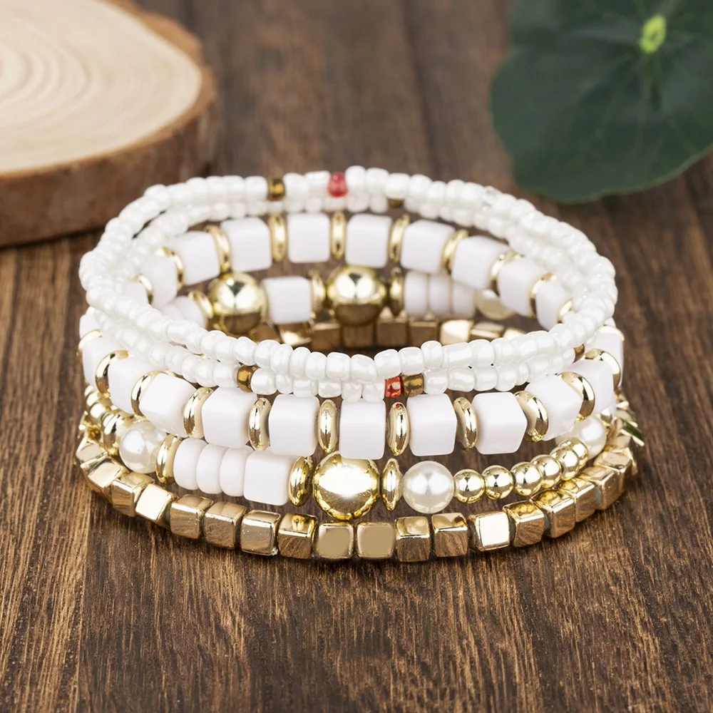 2025 Multi Layer Colorful Beads Bracelet For Female Stretch Glass Beaded Bracelets Jewelry Set wholesale
