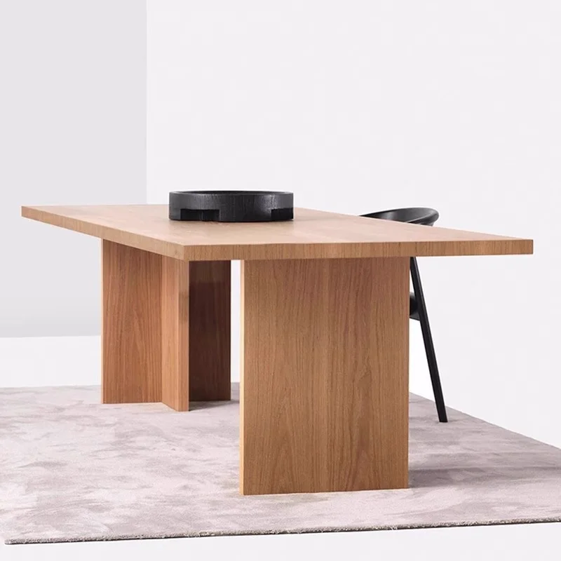 Modern Casual Solid Wood Conference Table Red Oak Log Dining Table for Home Long Workbench for Living Room Casual Desk