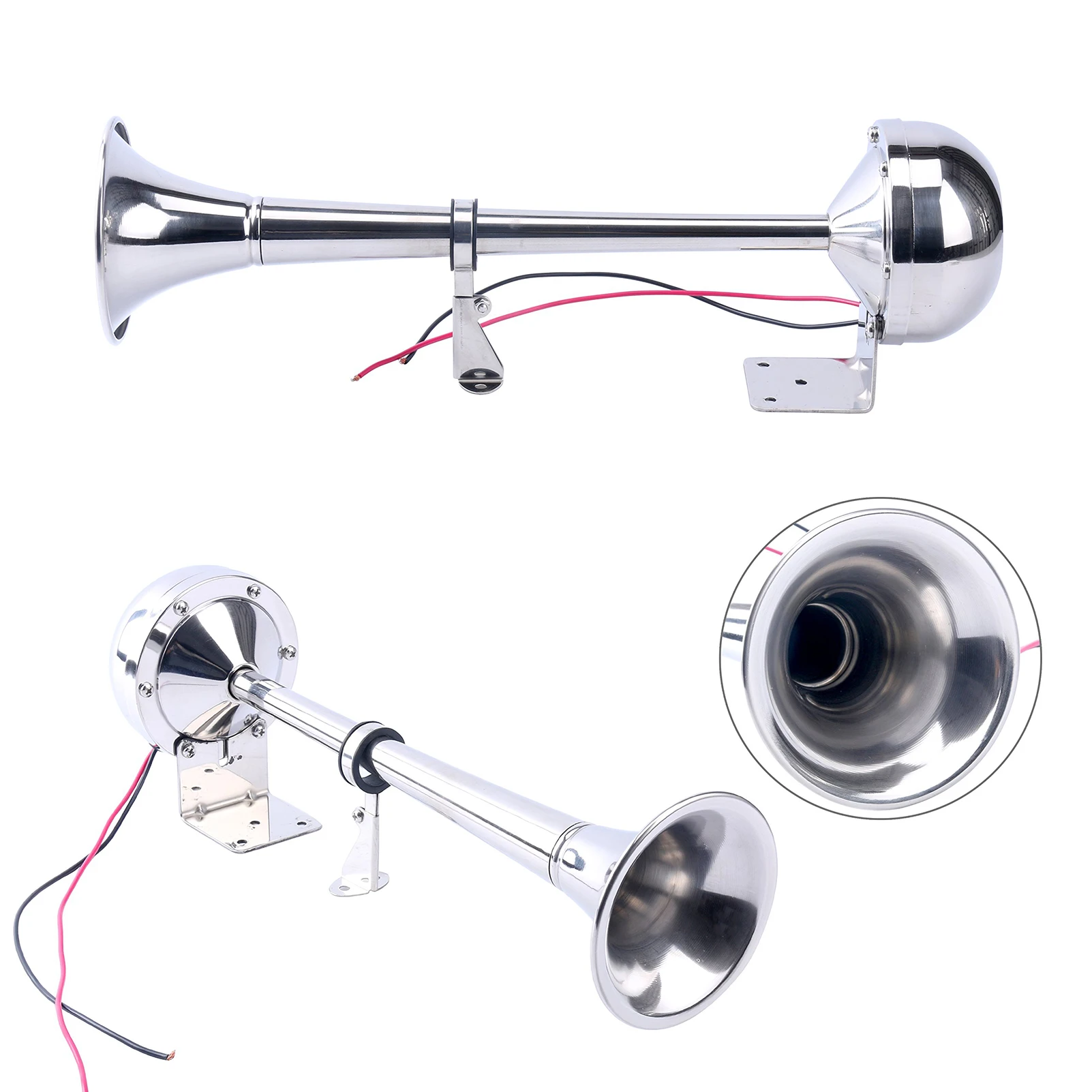 Marine Boat Pontoon Horn 125dB Stainless Steel Waterproof Single Trumpet Air Horn Complete Set  Speakers For Ship Truck RV