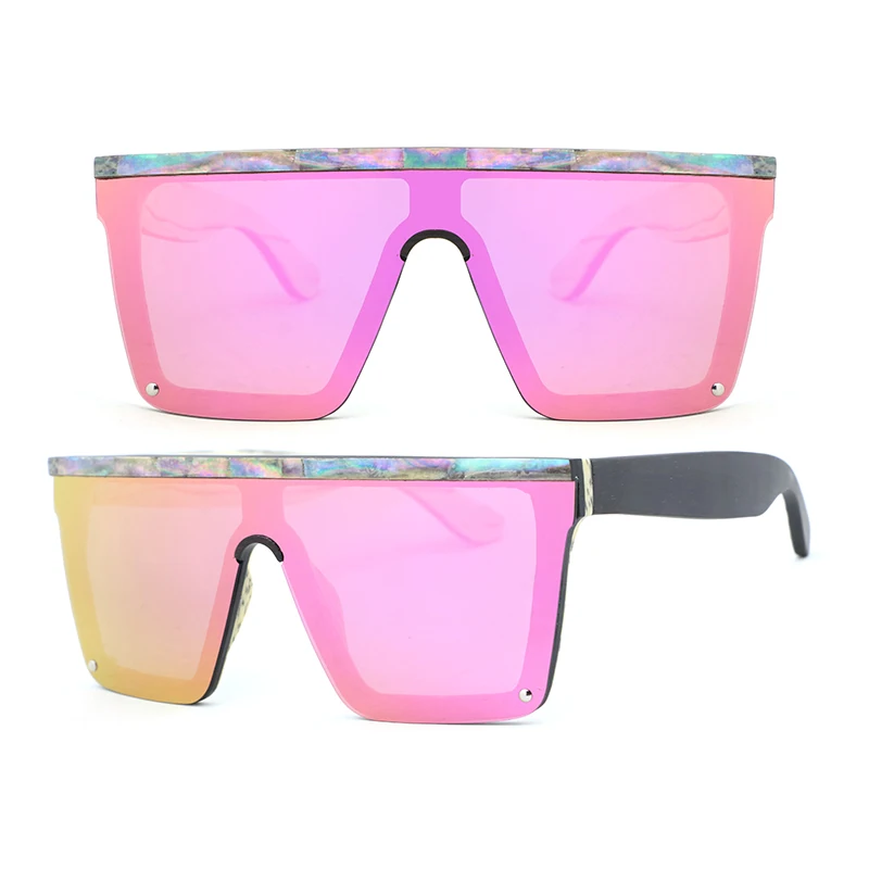 Oversized High Quality Luxury Brand Designer Bamboo Sun Glasses Men Women 2022 Pink Polarized Abalone Seashell Wood Sunglasses