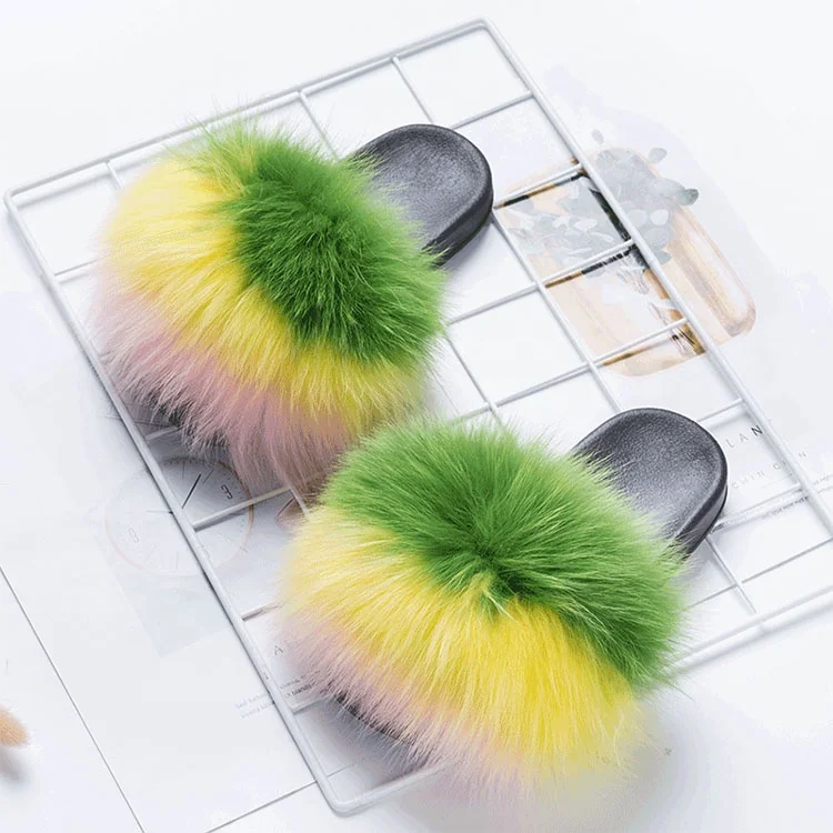  Kids flat slippers fur fox cool