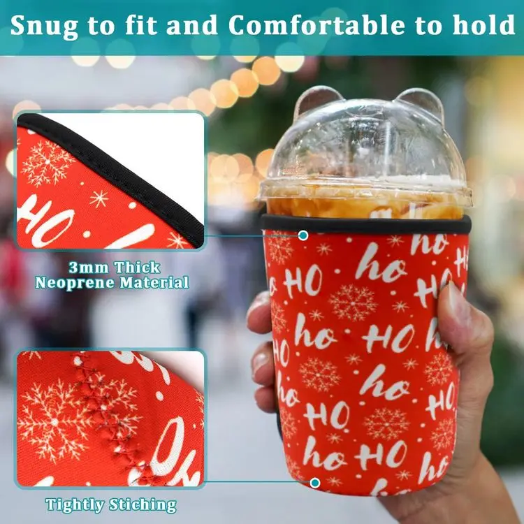 Reusable 30 oz Christmas Style Cooler Insulated Neoprene Cup Sleeve Holder for Coffee and Can Use