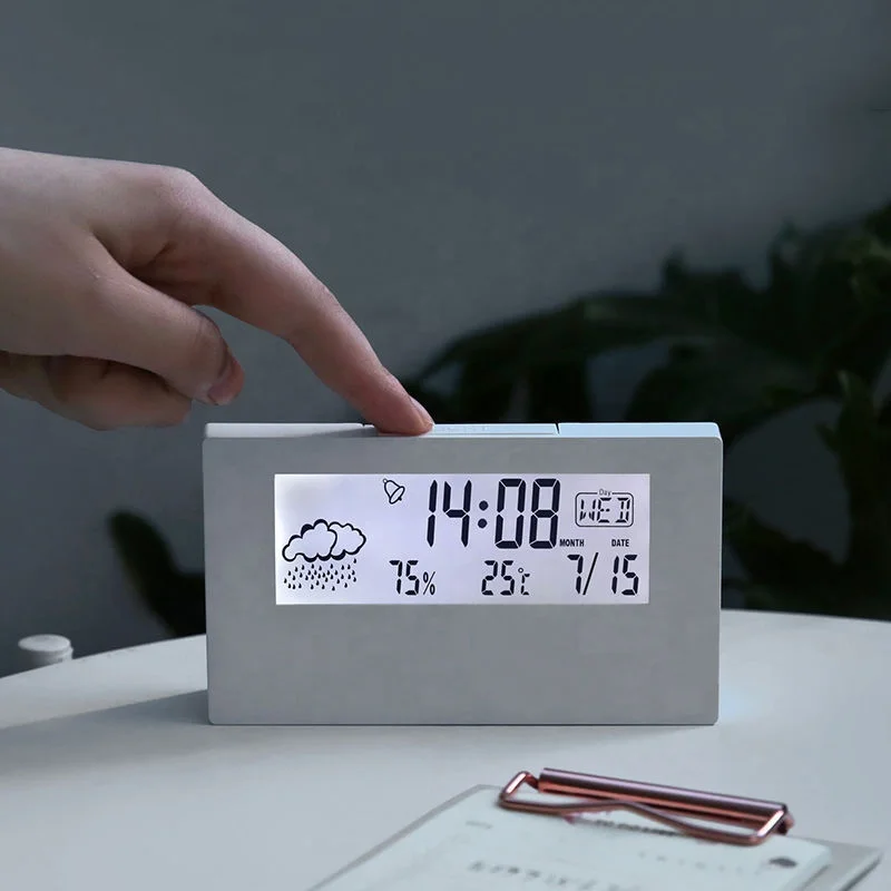 weather station display alarm clock promotional household Temperature Indicator with humidity LCD table clock LOGO custom