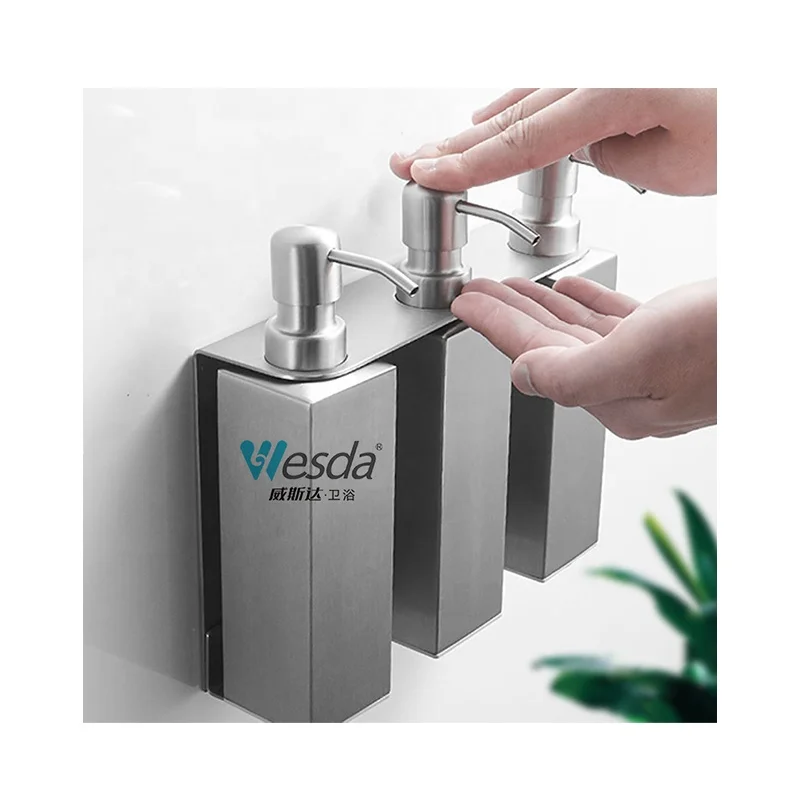 WESDA Wall Mount Lotion Dispensers Stainless Steel Manual Hand Soap Dispensers Salon Bathroom Accessories Liquid Soap Dispensers