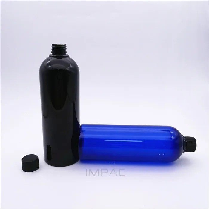 500ml black pet plastic cosmo round bottle with foil seal screw cap customization