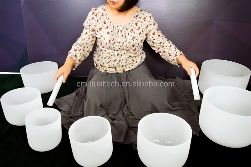 Manufacture Supply Frosted Chakra Singing Bowl  Set  432 HZ 7pcs of 6-12inch Crystal Singing Bowls for sound healing