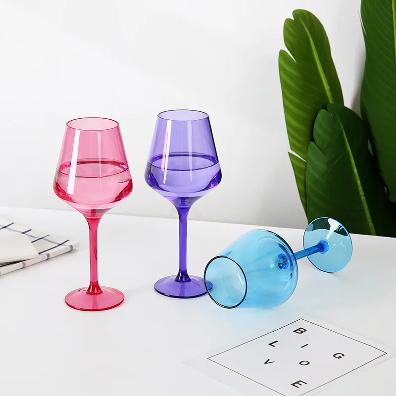 Wholesale Custom Logo Colorful Wine Glasses Tritan Colored Plastic Red Wine Glasses For Wedding
