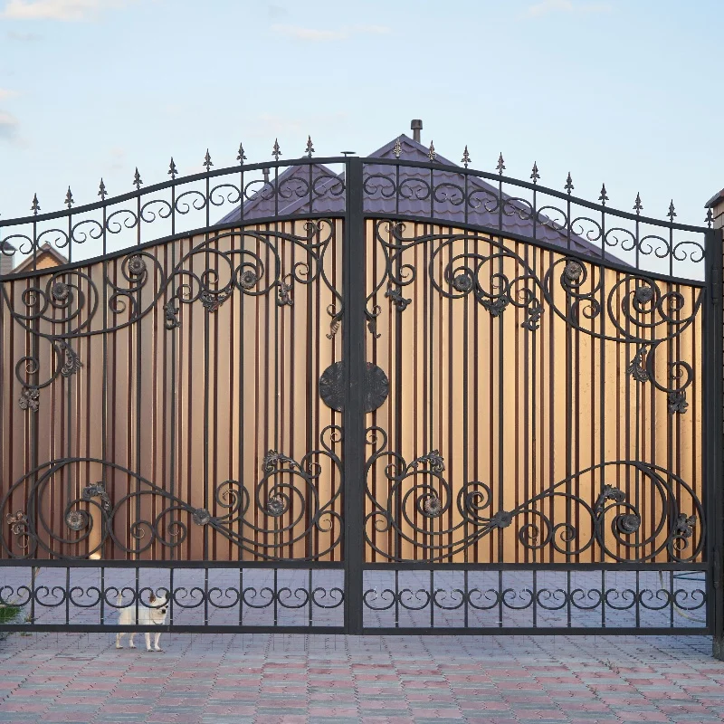Factory Wholesale Swing Front Garden Gates Floral Wrought  Galvanized Arched Grill Design Swing Sliding Gate Iron Garden Gate