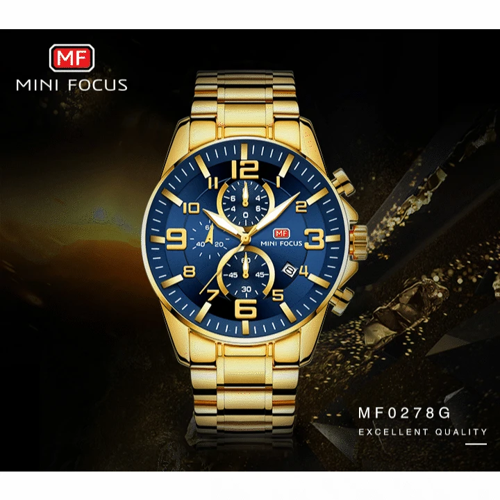 2021 Mini Focus MF0278G Advertisement Quartz Wristwatch Stainless Steel Strap Luminous Waterproof Luxury Men Chrono Watch