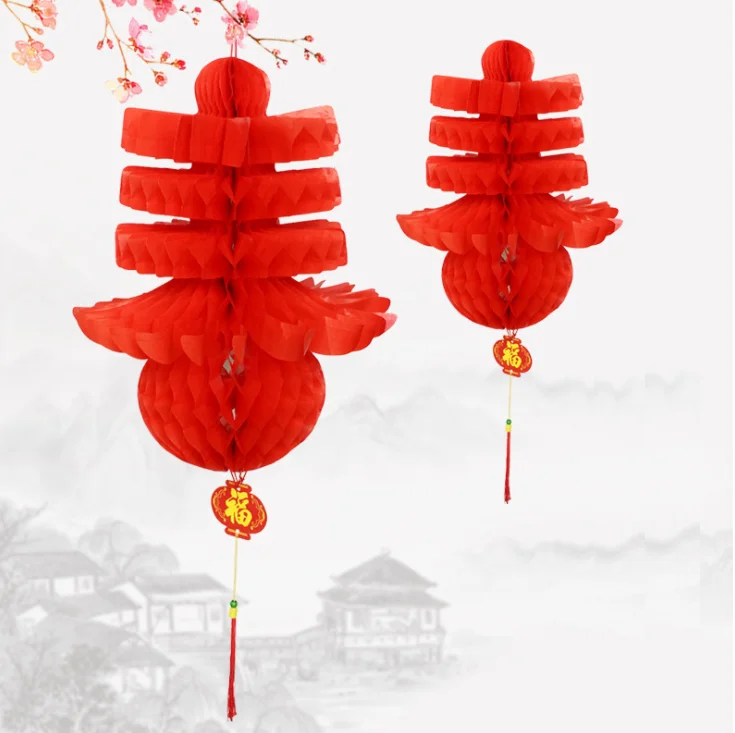 LK20191025-14 Red round silk Chinese lanterns for Chinese New Year decoration
