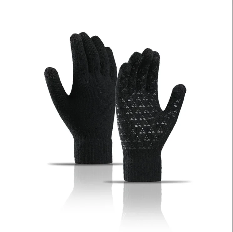 Winter men and women warm knit gloves non-slip touch screen anti-slip silicone gloves