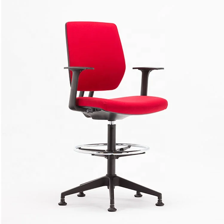 Mid-Back Red Fabric Multifunction Drafting Laboratory Chair Medico Bar Chair With Footrest