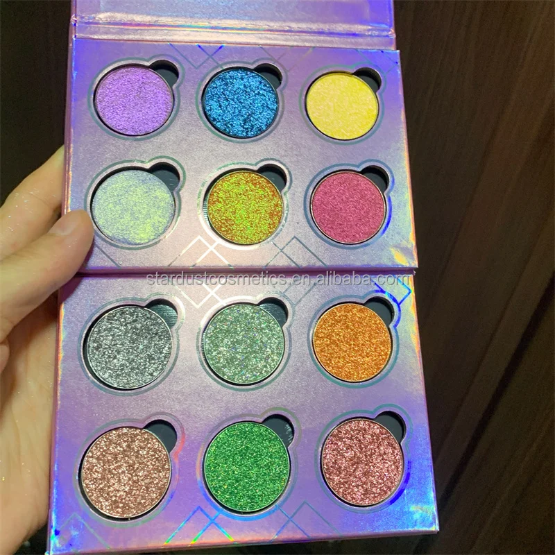 cruelty free private label pressed glitter multichrome pigment duo chrome 6 color magnetic duochrome eyeshadow palette