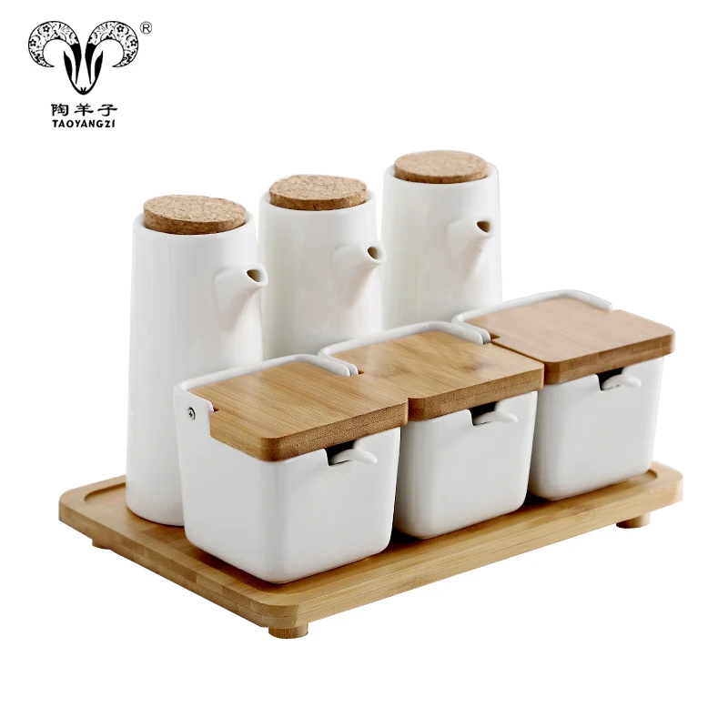 Japanese household ceramic seasoning bottle oil bottle vinegar pot soy sauce pot storage sauce jar multi-combination set