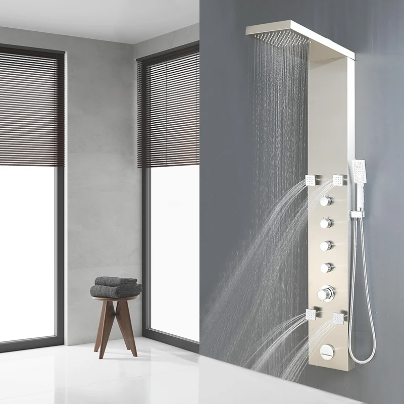 wall mounted Stainless steel Rainfall shower panel with waterfall mode body jets shower
