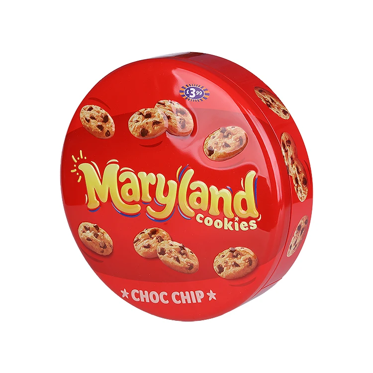 Custom embossed round metal biscuit tin boxes packaging cookie tin container