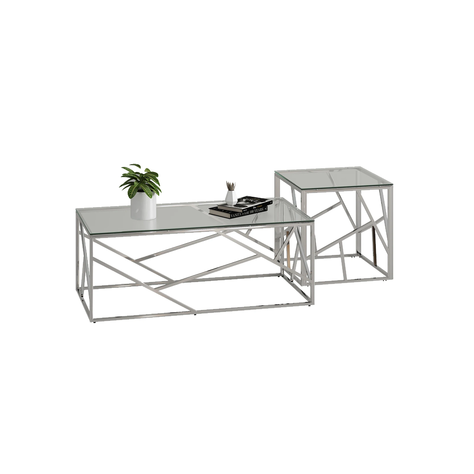 Modern Gold Nesting Tables Clear Glass Top Coffee Table Desk Living Room Furniture