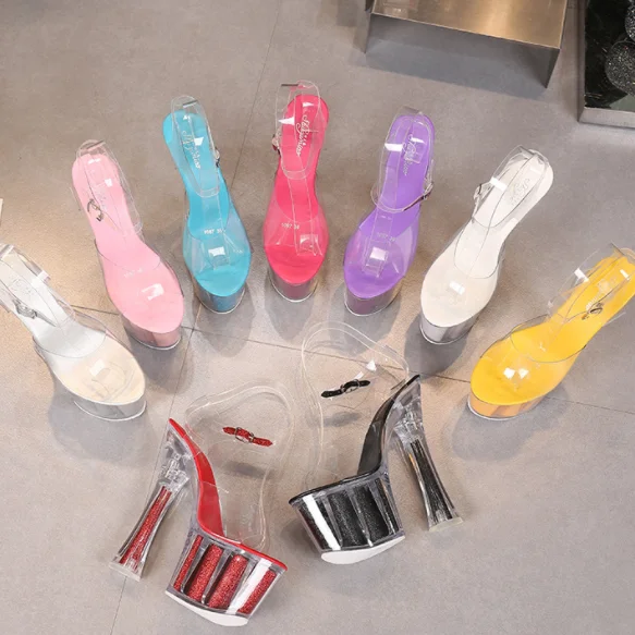 2021 New model Transparent Platform Super Platform Sandals Transparent Crystal Shoes  Nightclub women thin heel sandals