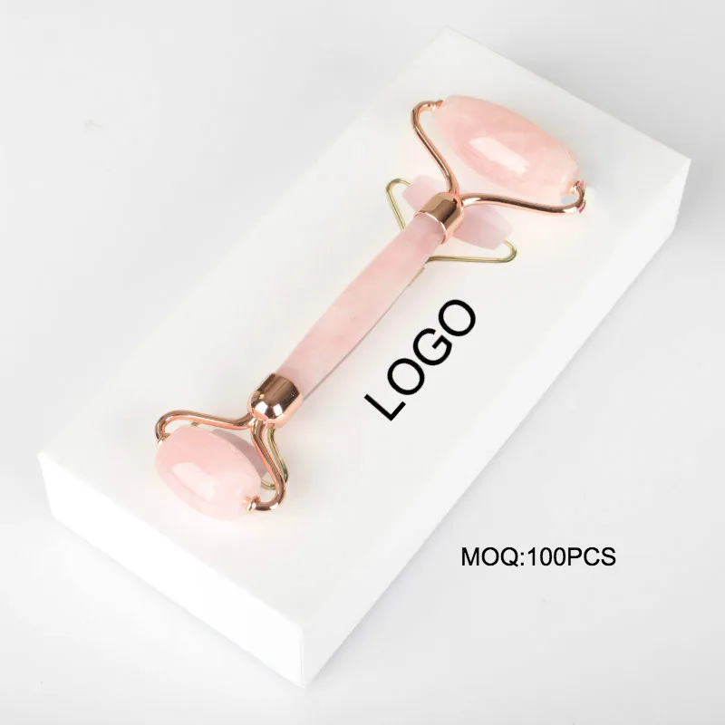  high quality custom box natura rose quartz pink 100% jade roller gua sha set for