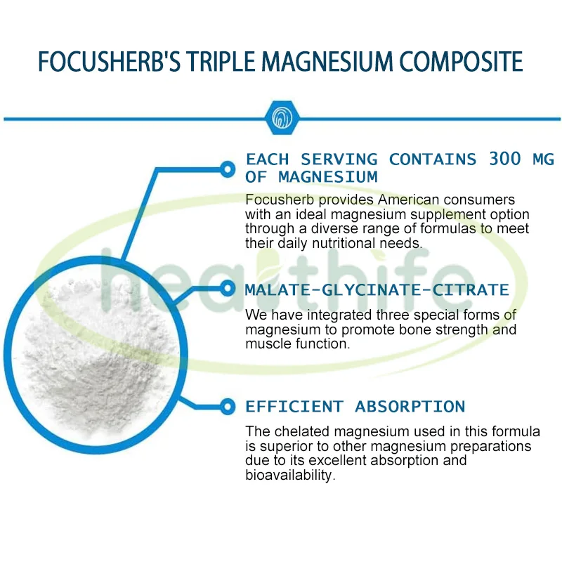 Healthife Magnesium Complex Supplement Magnesium Glycinate Malate Citrate 500Mg 90 Capsules