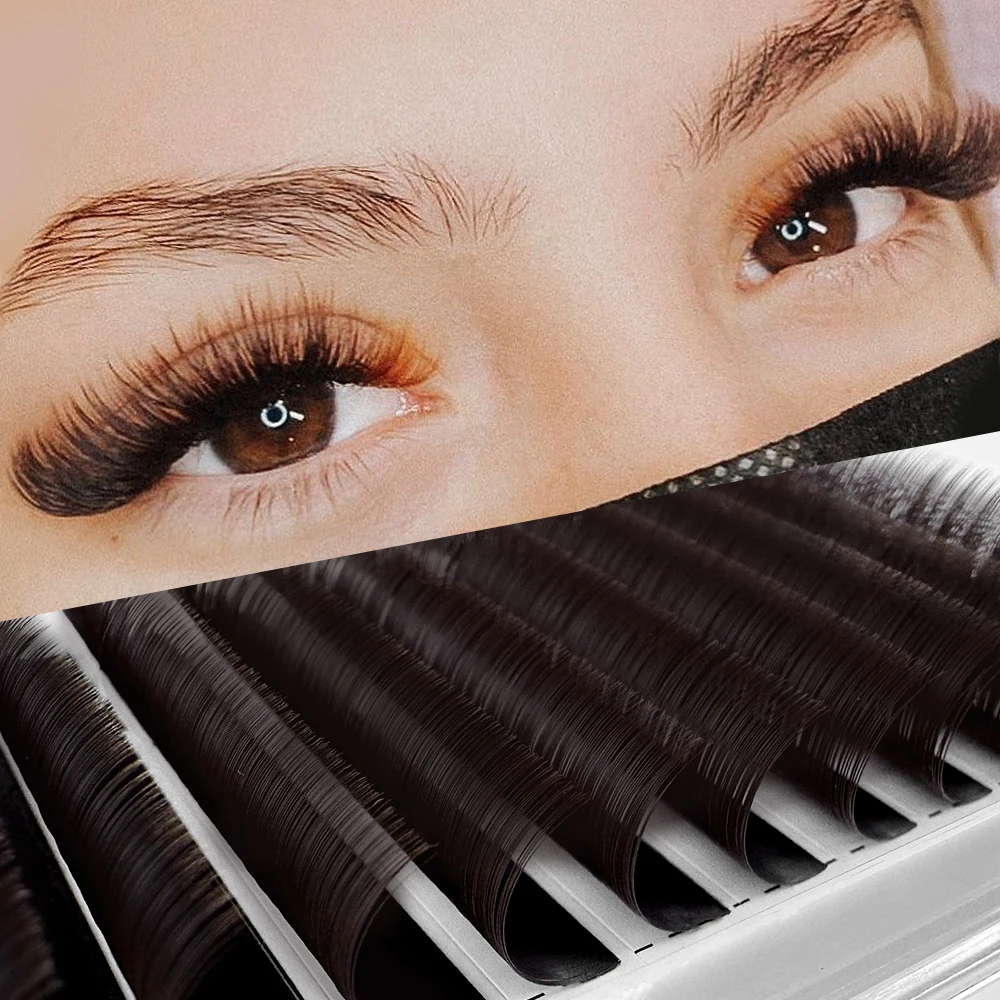 Premium Silk Matte Black and Brown Lashes Double Tips Ellipse Flat Extension Super Soft Cashmere Korean 0.20 0.25 Flat Eyelashes