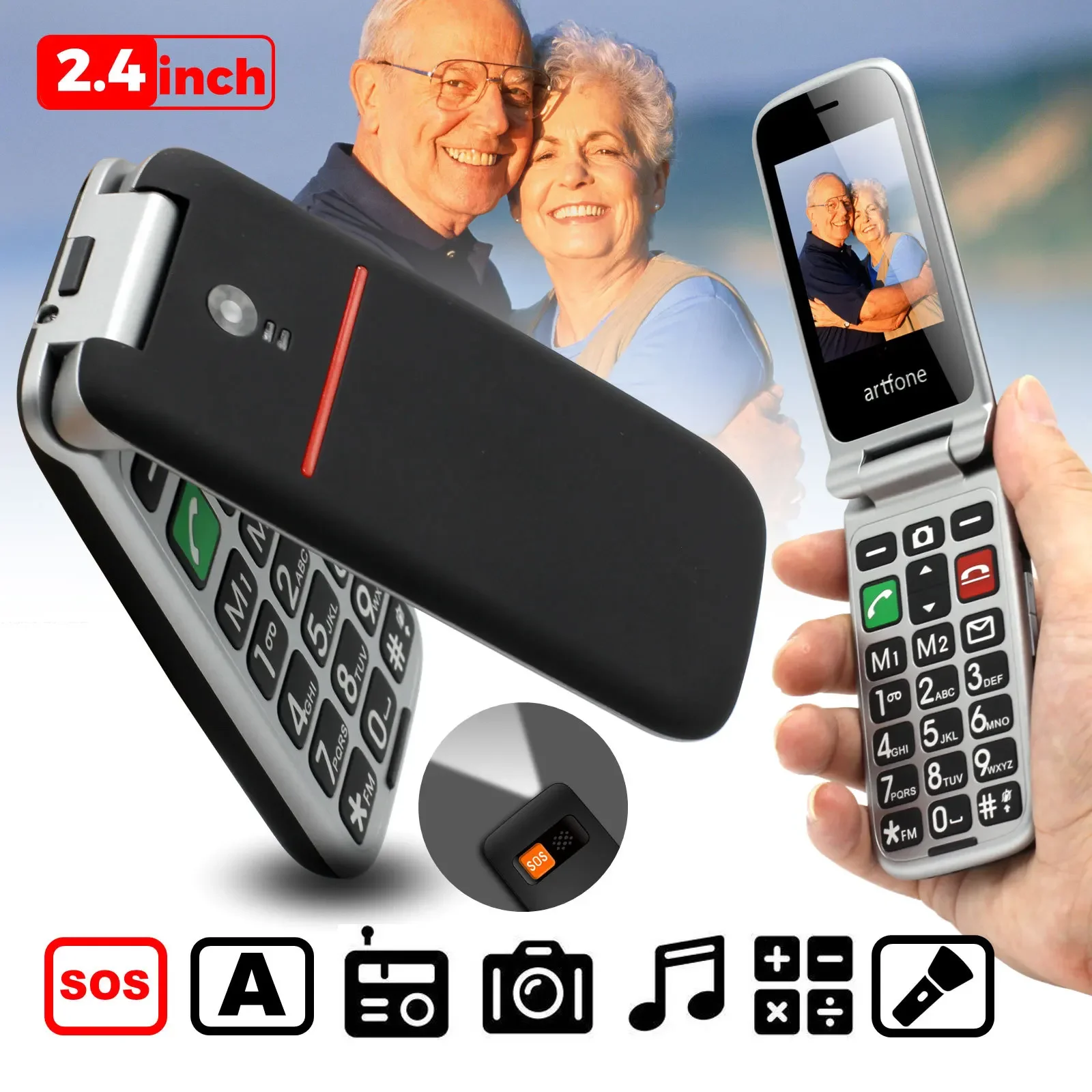 Artfone CF241A Flip Big Button Senior Mobile Phone For Elderly Unlocked Celulares Duall Sim Wireless FM SOS  GSM 2G