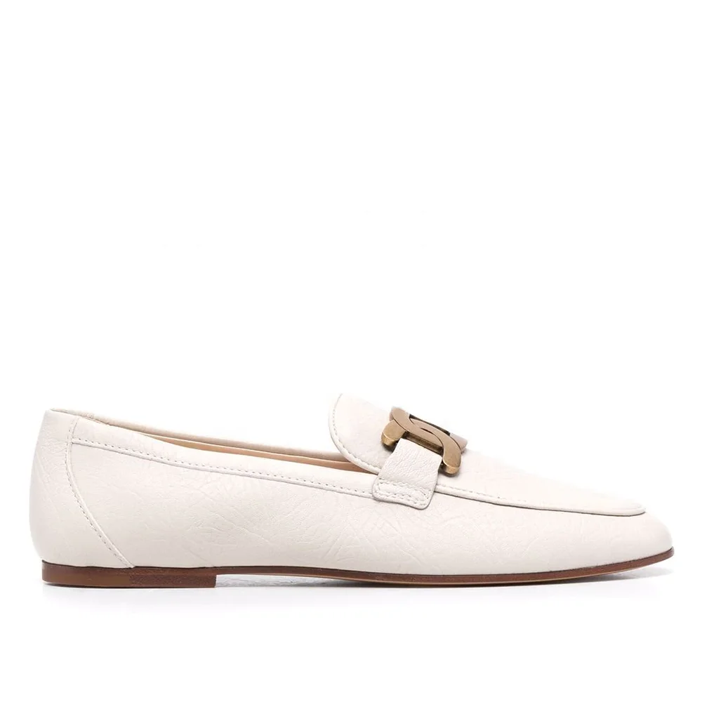 MANRINO-824 Classical Joker Off White Ladies Sheep Leather Flat Casual Dress Slip On Shoes Gold Chain Decoration Lace Up Vamp