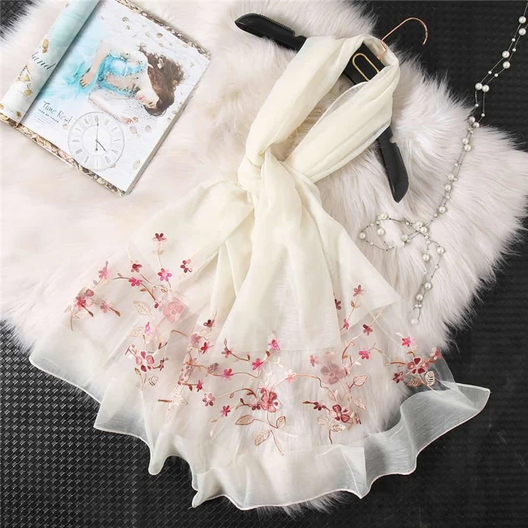 Популярный Лидер продаж, модный шарф из органзы с вышивкой, Женский хиджаб