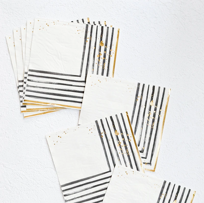 3ply Paper Cocktail Napkins Disposable Paper Party Napkins in Colorblock Designs for Dinner Celebration Party 25x25cm 16pcs
