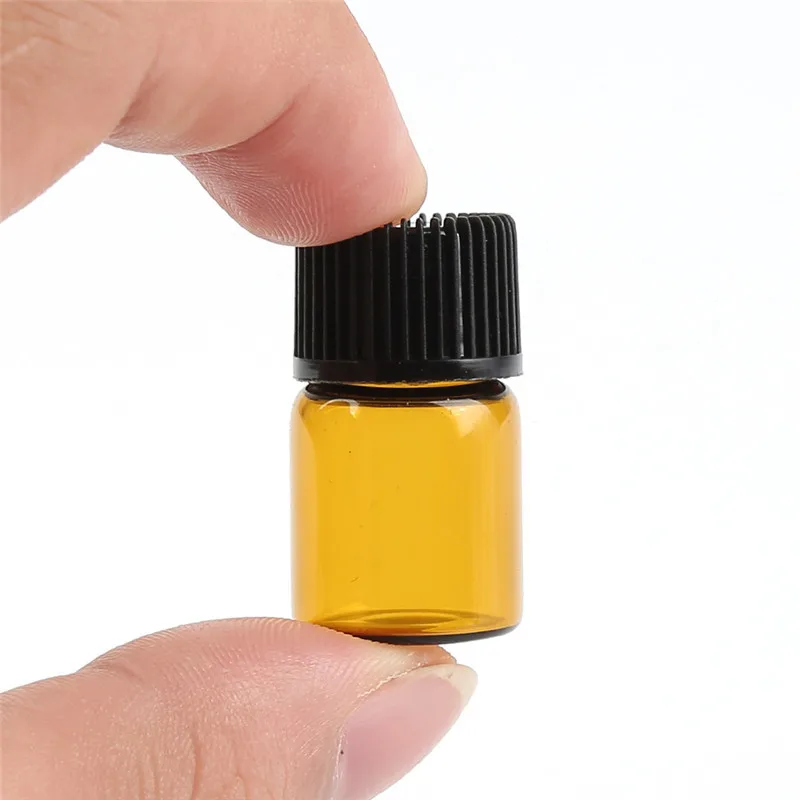 1/2/3/5ml Mini Bottle Empty Glass Plastic Amber Essential Oil Bottle with Orifice Reducer Brown Vials