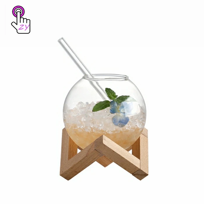 Лунный круглый шар стеклянная чашка для кофейного сока с держателем и соломенная хоккея шайбой напитков