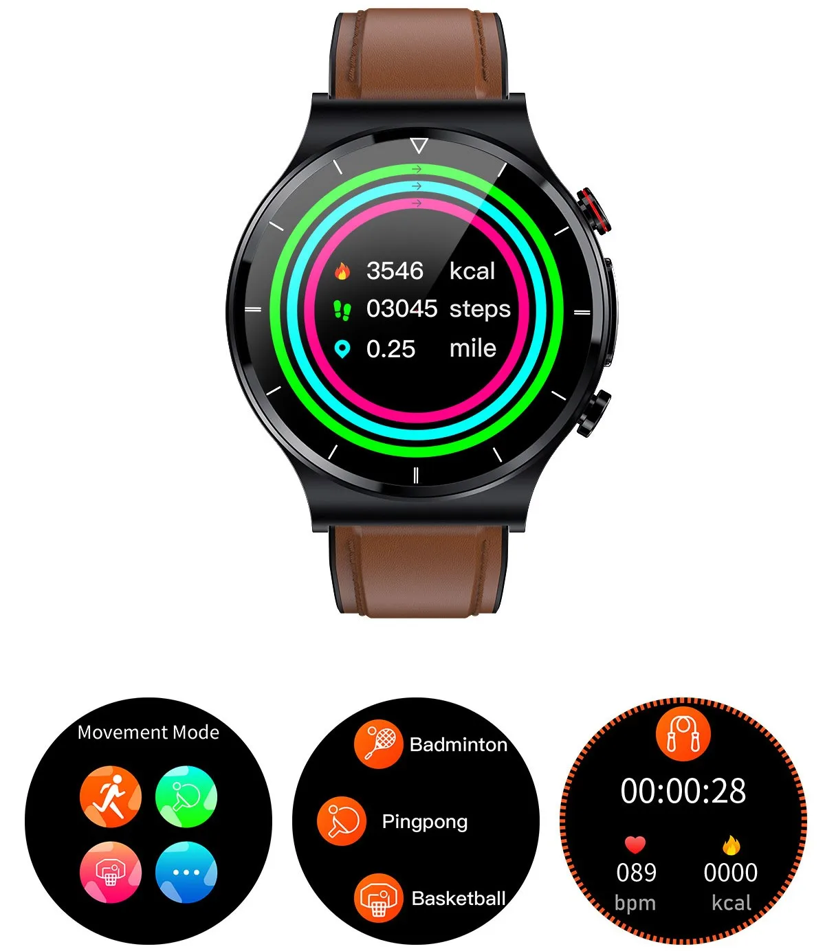 The Best ECG E88 Smart Watch Blood Oxygen Body Temperature Wireless Charging 360*360 HD Screen Digital Watches 2022