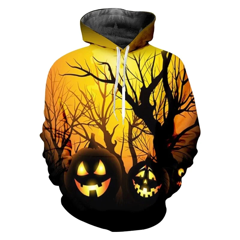 New Horror Halloween Pumpkin In The Forest 3D Sublimation Pullover Hoodie For Men