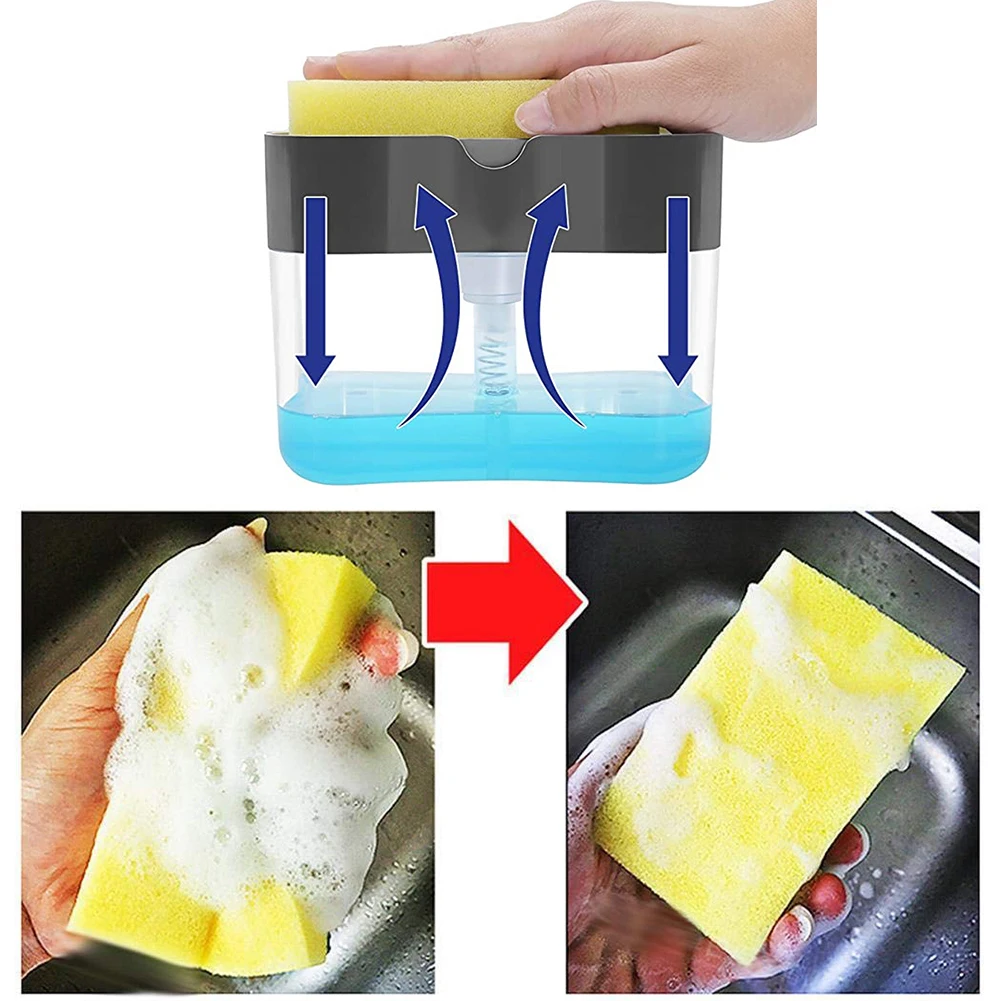 Soap Pump Dispenser Sponge Holder for Kitchen Dish Soap and Sponge Portable soap dispenser presses out the liquid bottle