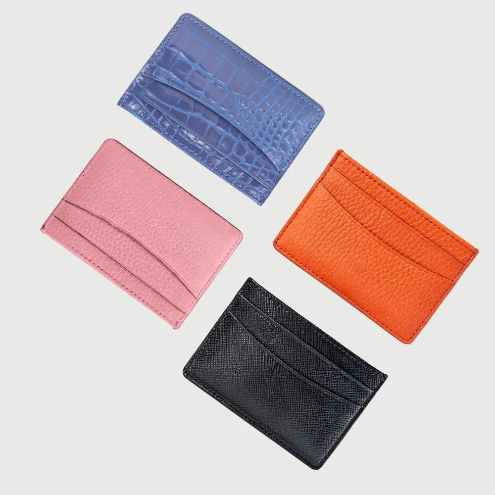 Designer Logo Card Holder, Hot Sale Simple Pebbled Leather Flat Card Pocket PU Slim Credit Card Holder/