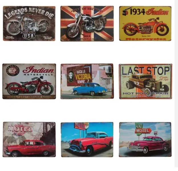 Wholesale Enamel Metal Tin Sign Vintage Garage Wall Decoration man cave living room Home Tin Plate Retro cars metal sign