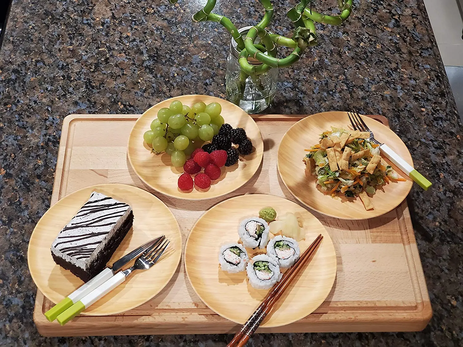 Reusable Durable Tableware for Home Picnic Party Dishwasher safe for Adults Kids Bamboo Fiber Salad Dessert Plates Set