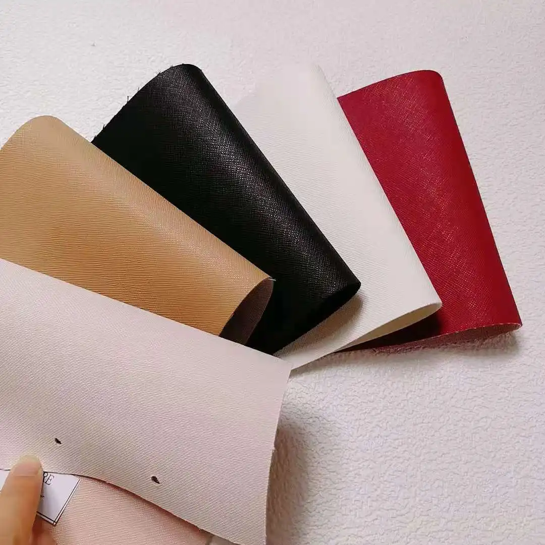 Faux leather fabric for making designer handbags luggage  Saffiano simili cuir leatherette fabric rexine leather PVC