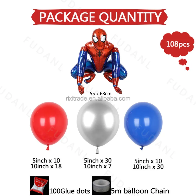 108pcs Arch Garland Red Blue Balloons Chain Set 3D Big Spiderman Foil Ballon Kids Boys Gifts Birthday Party Decorations Supplies