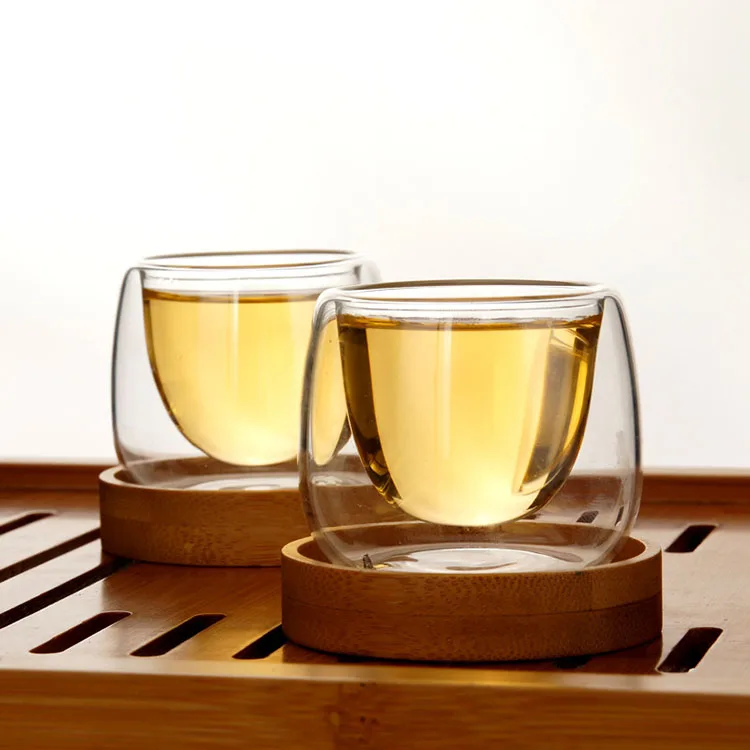 80ml wholesale transparent heat insulation double wall glass cup for tea