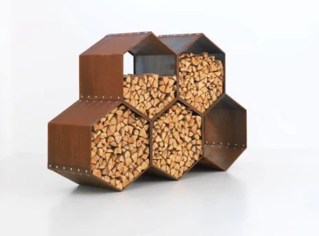 Corten steel garden outdoor pentagon wood storage