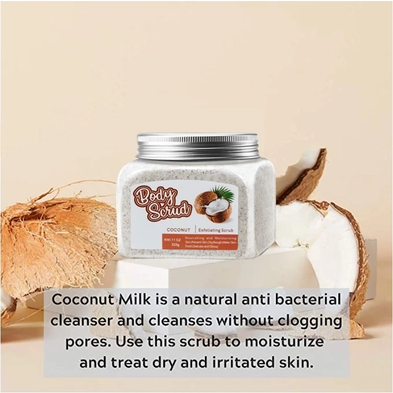 Coconut Milk Body Scrub Anti Cellulite & Exfoliator Natural Skin Care Formula Helps with Stretch Marks Eczema Acne