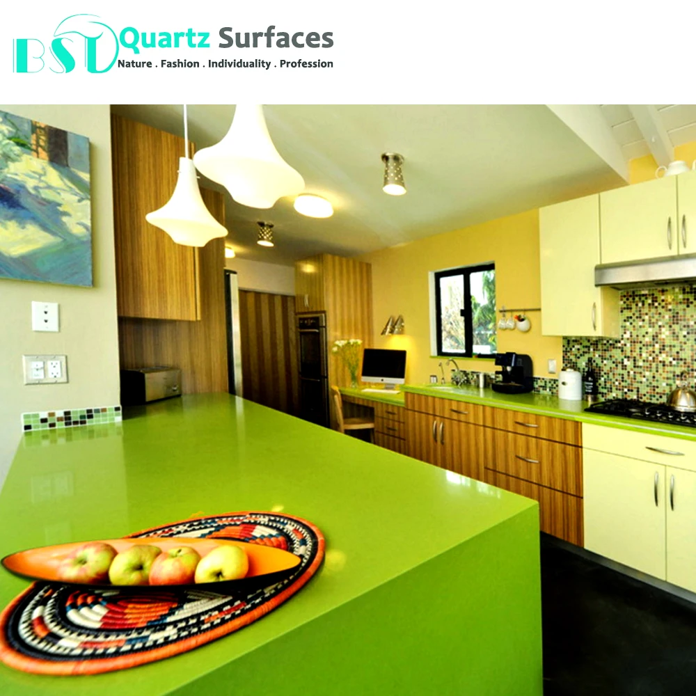 Green Colored Quartz Stone Slab for Floor Tiles or Countertop