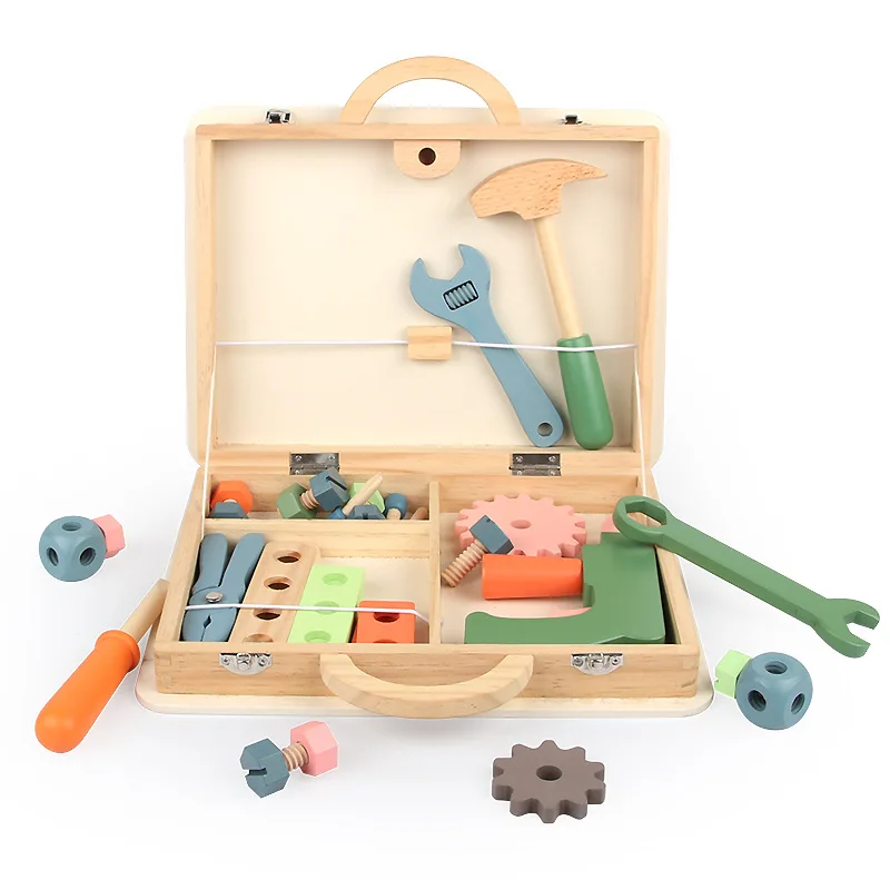 Unisex Wooden Toy Tool Box Set Kids Role Playing Model Tool Box Set
