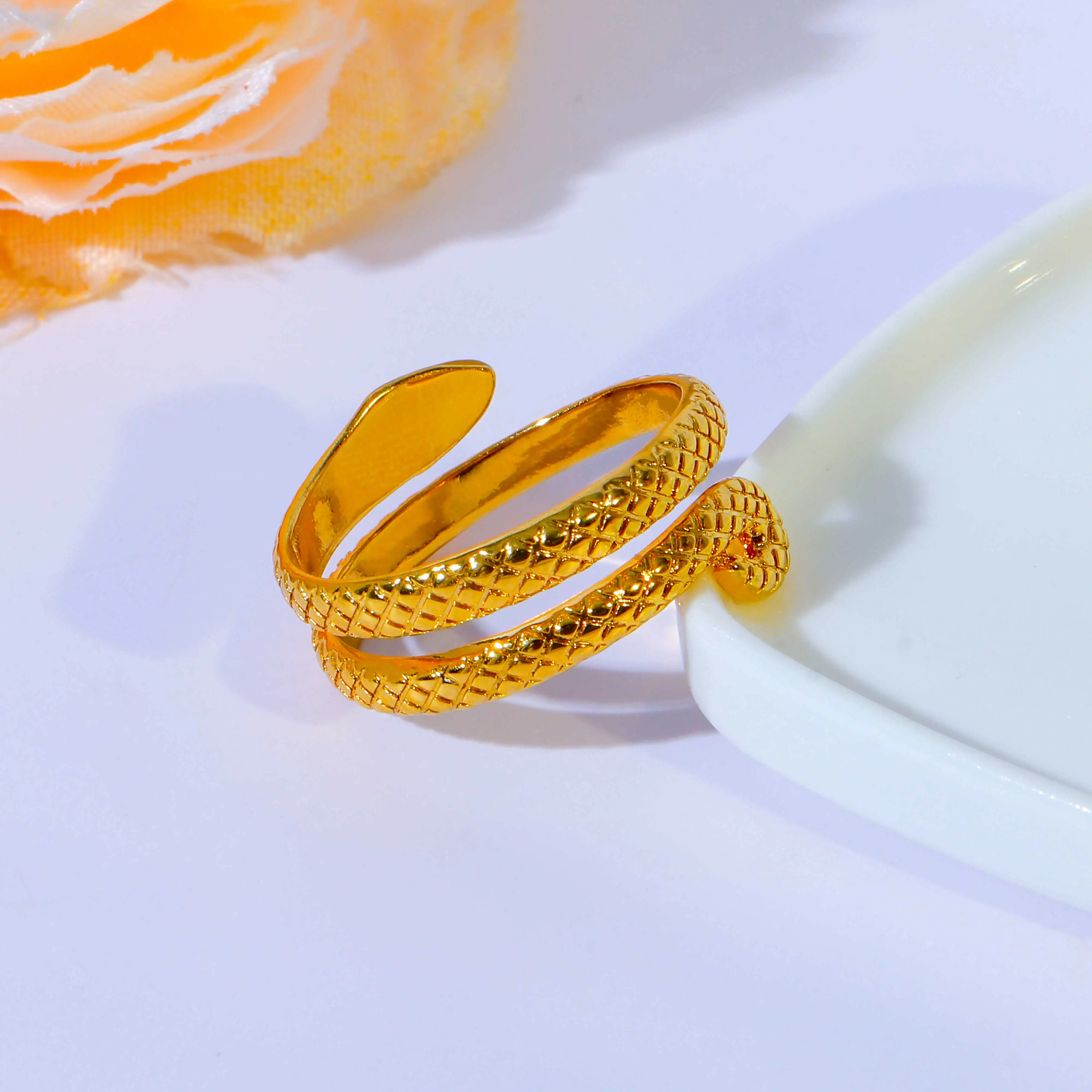 Simple stainless steel snake ring drop black glue matte plain ring plated with 18K gold sand finish ring