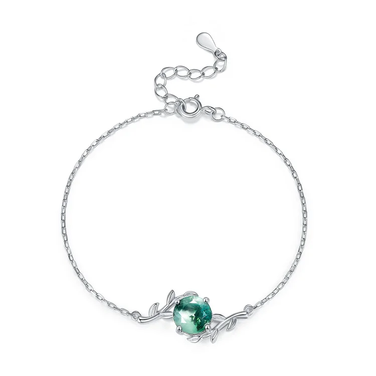 100% 925 Sterling Silver Adjustable Green Cute Lovely Moss Agate Diamond Bracelet For Girls Gift