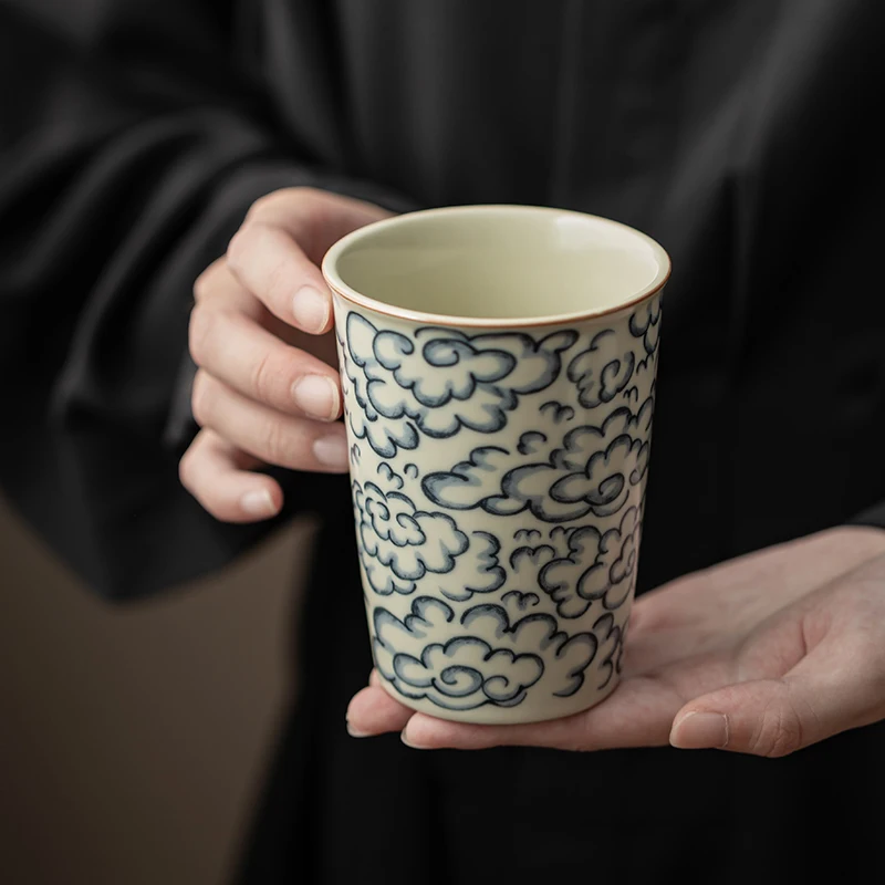 Antique Ruyao Xiangyun Porcelain Tea Cup Vintage Open Piece Coke Can Large Household Ceramic Master Cup Handy Tea Coffee