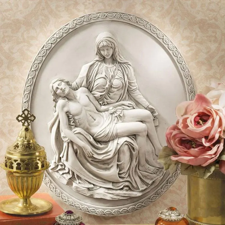 Classic Wall Decor White Marble Religious Pieta Relief