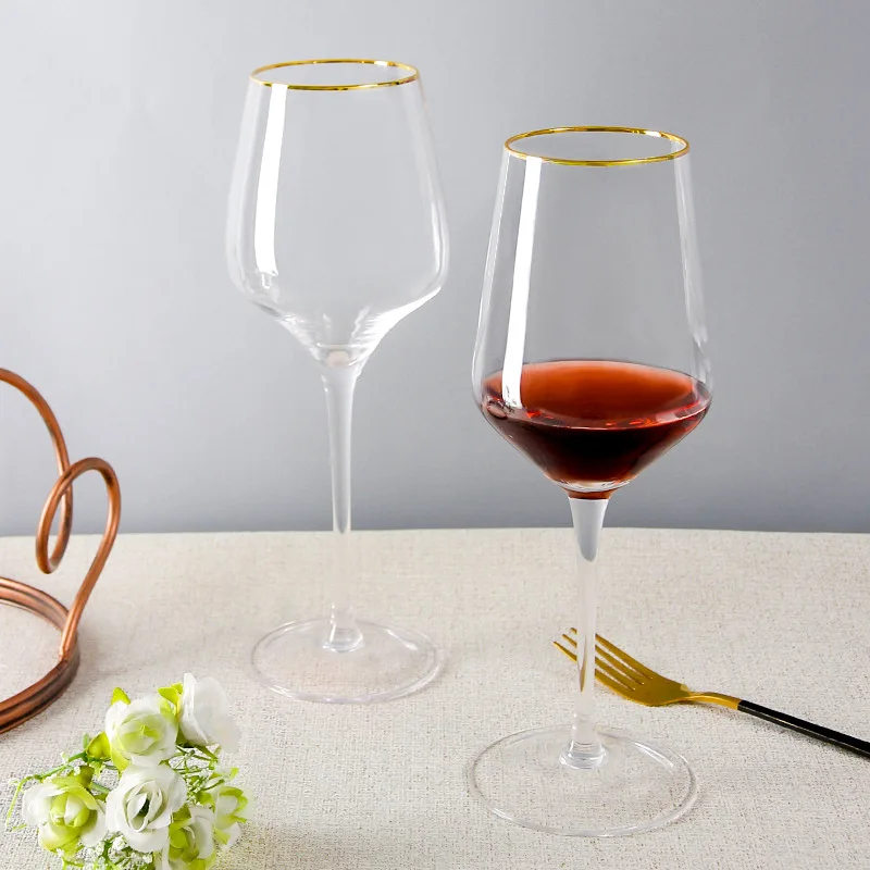Wholesale Decorated 200 Golden Edge Frame Rimmed Lead Free Crystal Glass Goblet Wine Glasses With Gold Rim For Wedding Supplies
