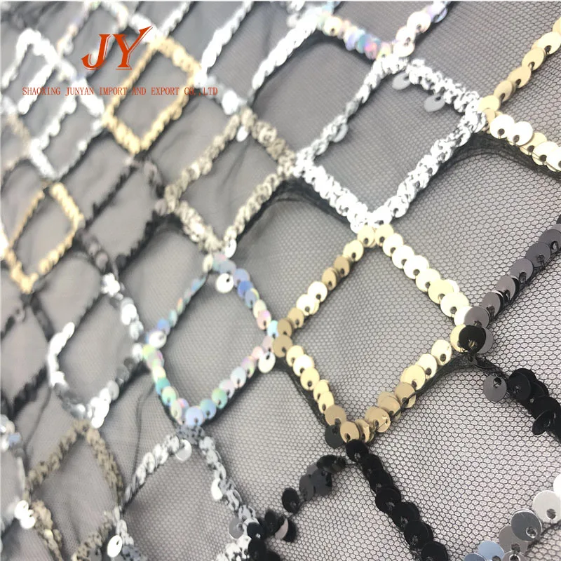 Colorful rhombus embroidered elastic glitter paillette spangle geometric all over sequins embroidery sequin fabric